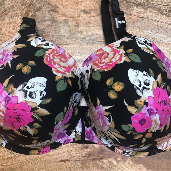 Torrid BLACK SKULL FLORAL FRONT CLASP T-SHIRT BRA - Picture 5 of 15